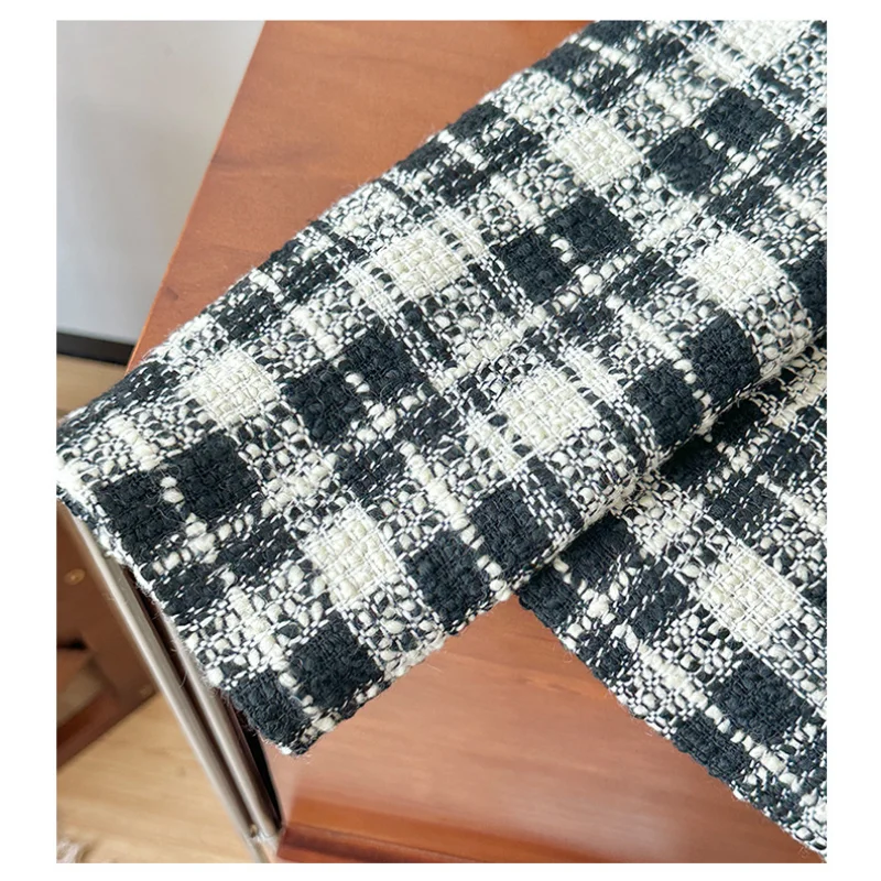 Повседневное Свободное пальто в мелкую французскую клетку черно-белое шерстяное