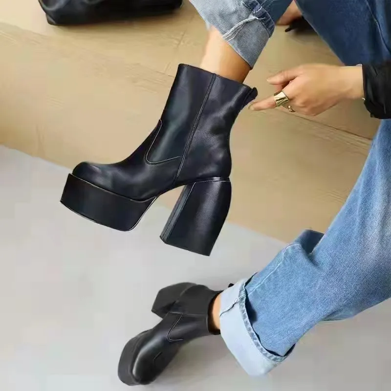 Luxury Brand New Ladies Platform Boots Fashion Thick High Heels Women's Boots Party OL Sexy Block Heel Shoes Women 2022 New
