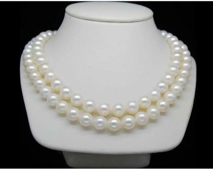 

2ROWS PERFECT AAA++ 9-10 MM SOUTH SEA NATURAL WSHITE PEARL NECKLACE 18-19INCH