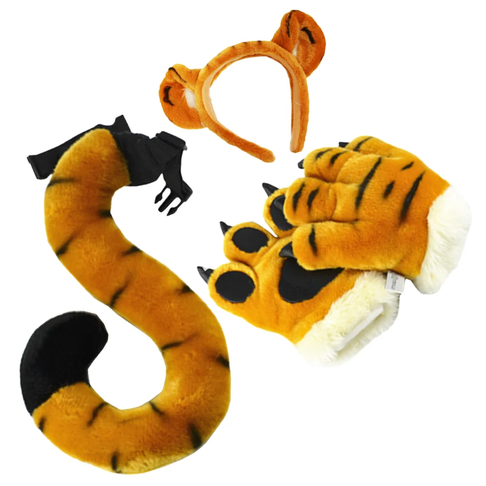 

1 Set Tiger Costume Accessories Animal Ears Headband Paw Mittens and Tail Set