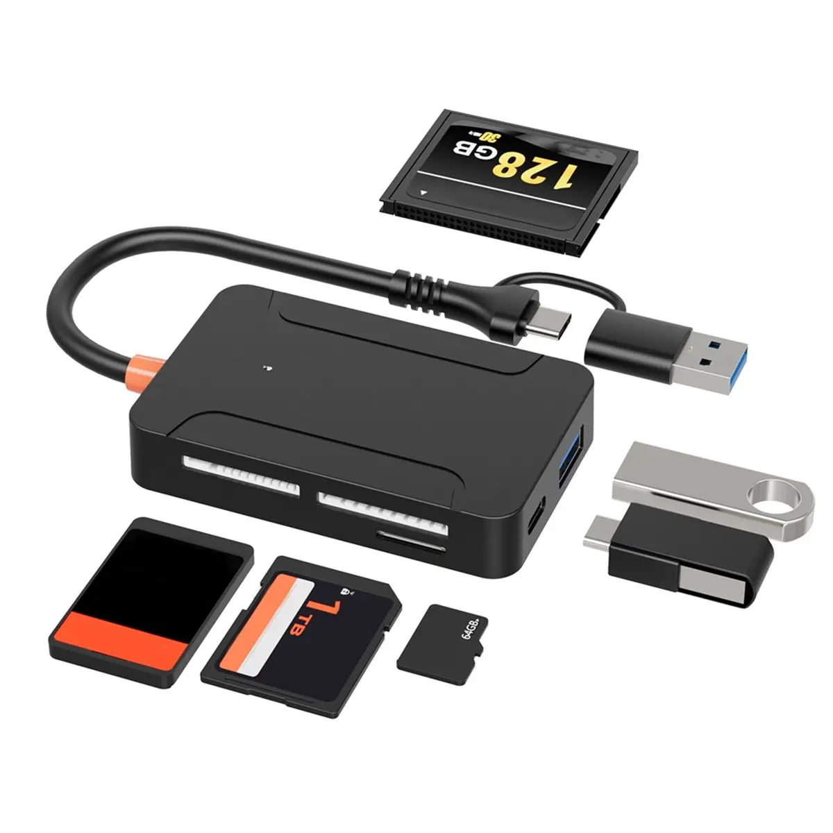 Фото Картридер Lillili Type C USB 3.0 для SD, TF, CF, MS, U Disk, Compact Flash, адаптер для ноутбука, мультикардридер 8 в 1 №5