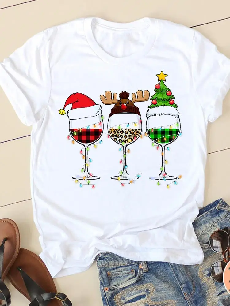 

Женская одежда, футболка с графическим принтом и О-образным вырезом, Рождественская клетчатая винно-Стильная Милая модная женская Повседневная футболка 90-х годов, футболка
