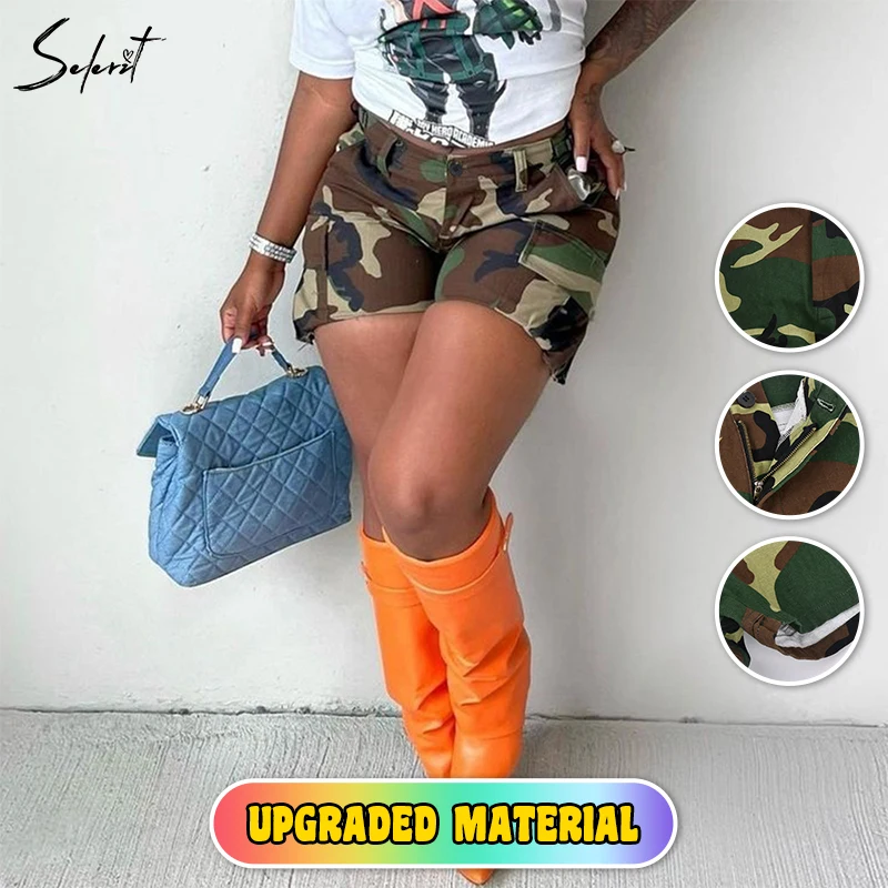 Cotton Camouflage Cargo Shorts Pants for Women Booty Summer 2022 Streetwear Camo 90s Grunge Fashion Style Ladies