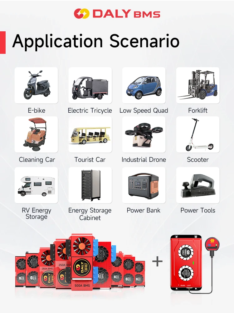 Daly Smart BMS Smart Active Balancer 4S Lifepo4 3S 8S 12S 16S 24S 12V 24V 36V 48V 30A 60A 80A 100A 150A 200A 500A Li-Ion Battery