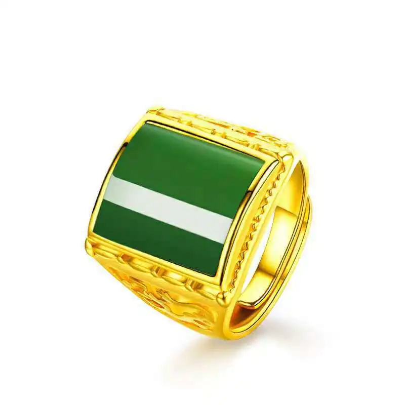 

Gold plated jewelry square emerald agate rings for men.