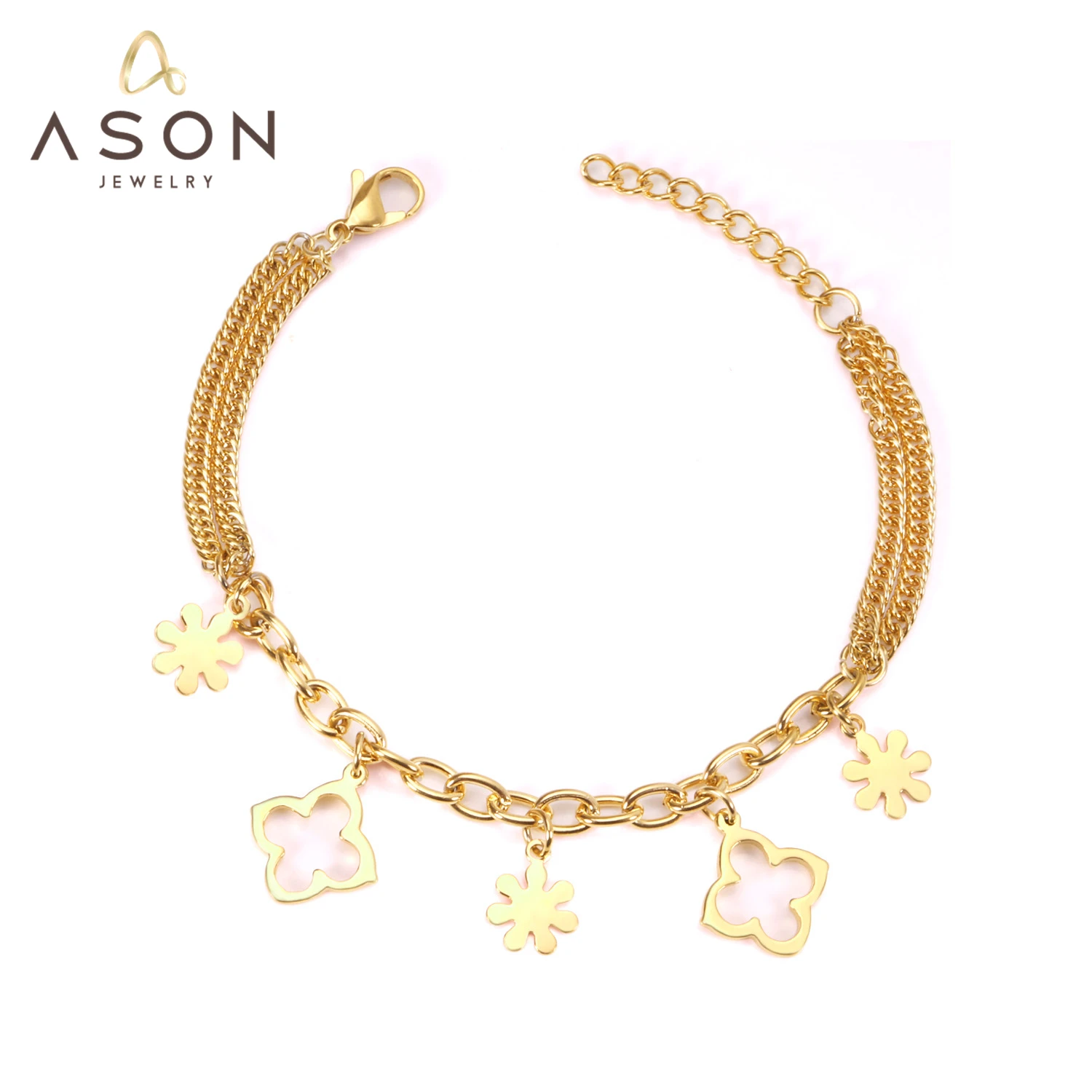 ASONSTEEL Прекрасный Золотой цвет 316L браслет из нержавеющей стали с цветами кулон для