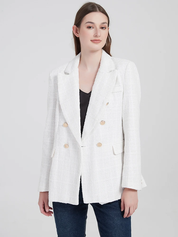 Женский твидовый двубортный Блейзер WXWT однотонная верхняя одежда с длинным
