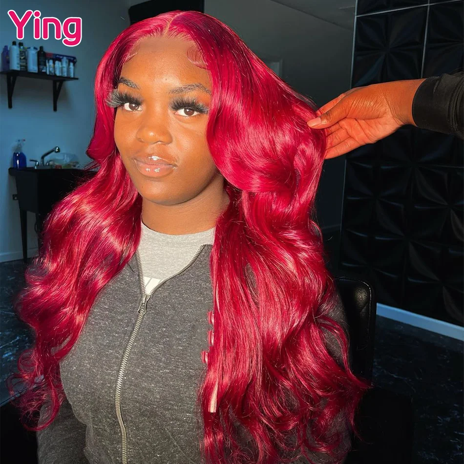 Ying Hair 12 A  Grade Cherry Red 13x6 Lace Frontal Wig Remy Human Hair 13x4 Lace Front Wig PrePlucked 5x5 Transparent Lace Wig