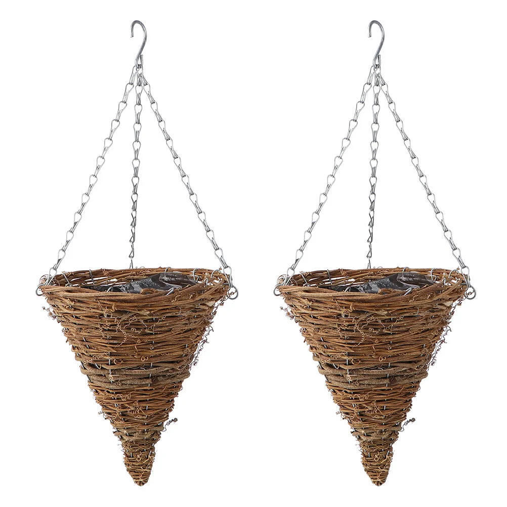 

Plastic Hangers Basin Frame Outdoor Pot Cone Shape Flower Hanging Storage Rattan Woven