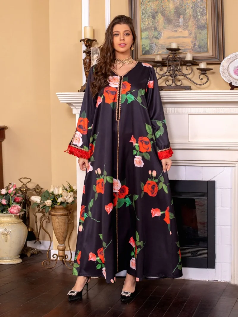 Eid Arab Muslim Women Dress Diamond Print Abaya Morocco Kaftan Party Long Vestidos Turkey Ramadan Gown Dresses Saudi Arab Robe