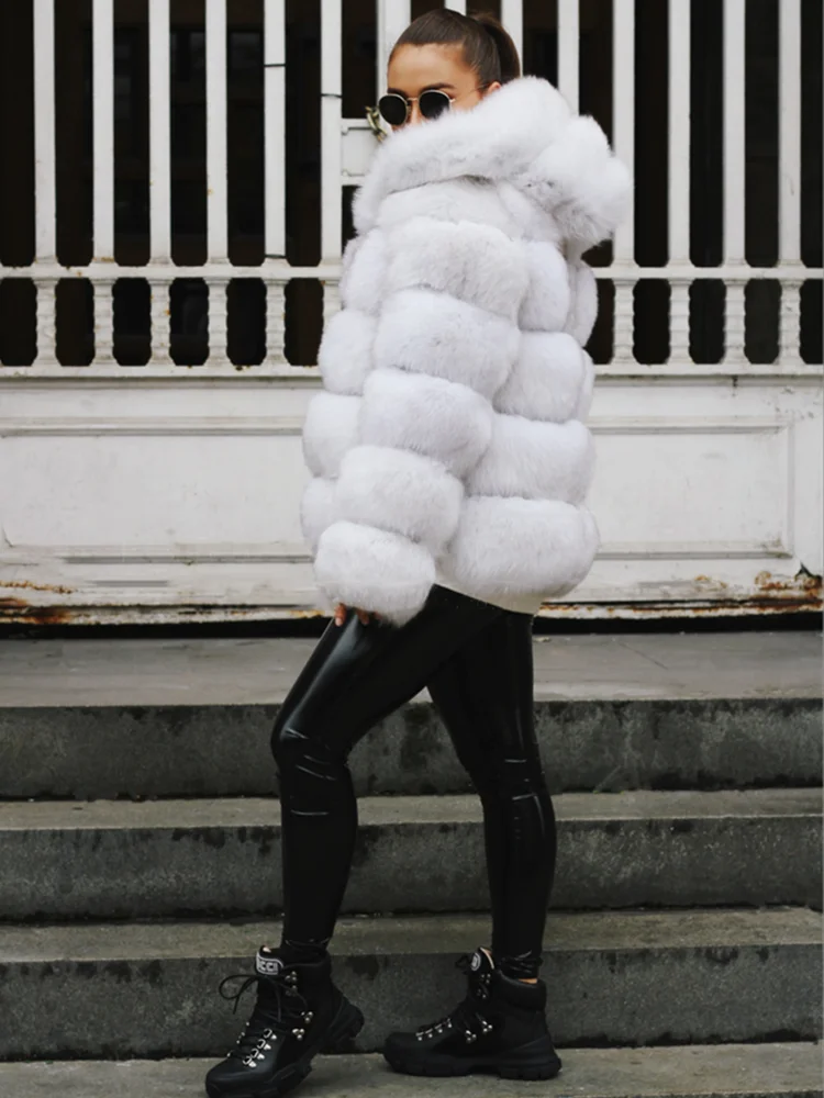 2022 Fashion Winter Real Fox Fur Jacket Hat Oversized Hood Fur Fox Jacket Home Casual High Street Popular
