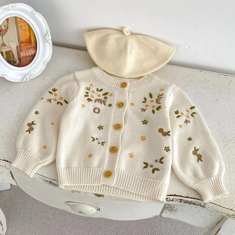 Хлопковый кардиган с цветочной вышивкой для новорожденных девочек 0-3 лет