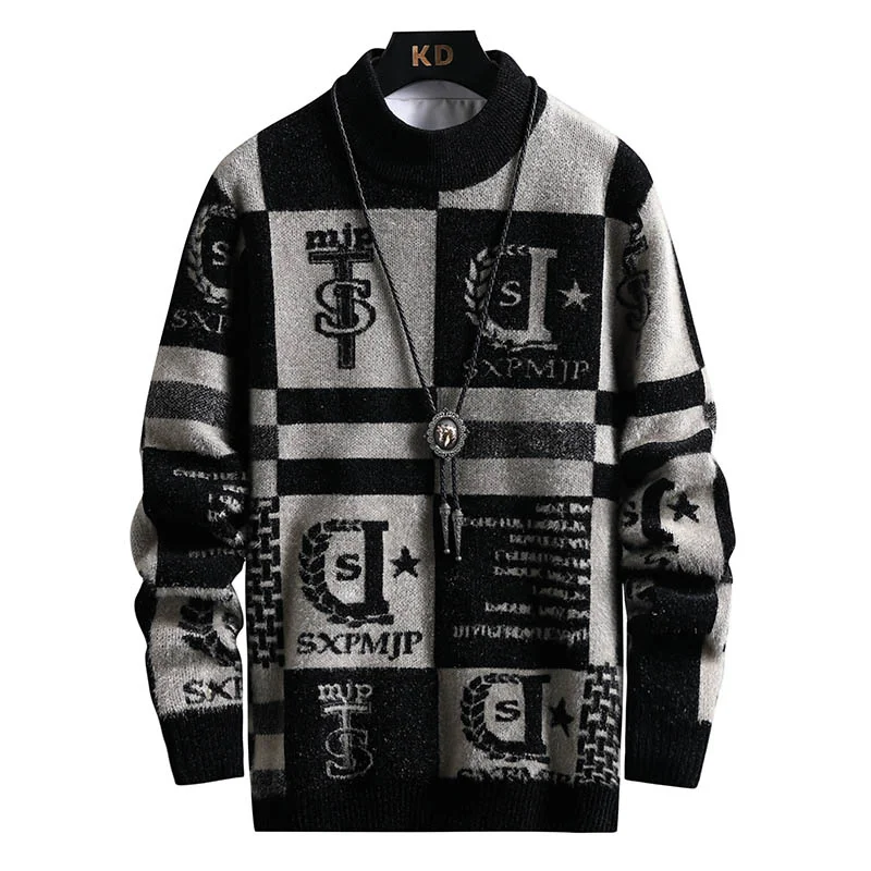 

New 2023 Men Pullover Sweater Autumn Fashion Casual Loose Thick O-Neck Wool Knitted Oversize Hip Hop Street Wear Knitwear