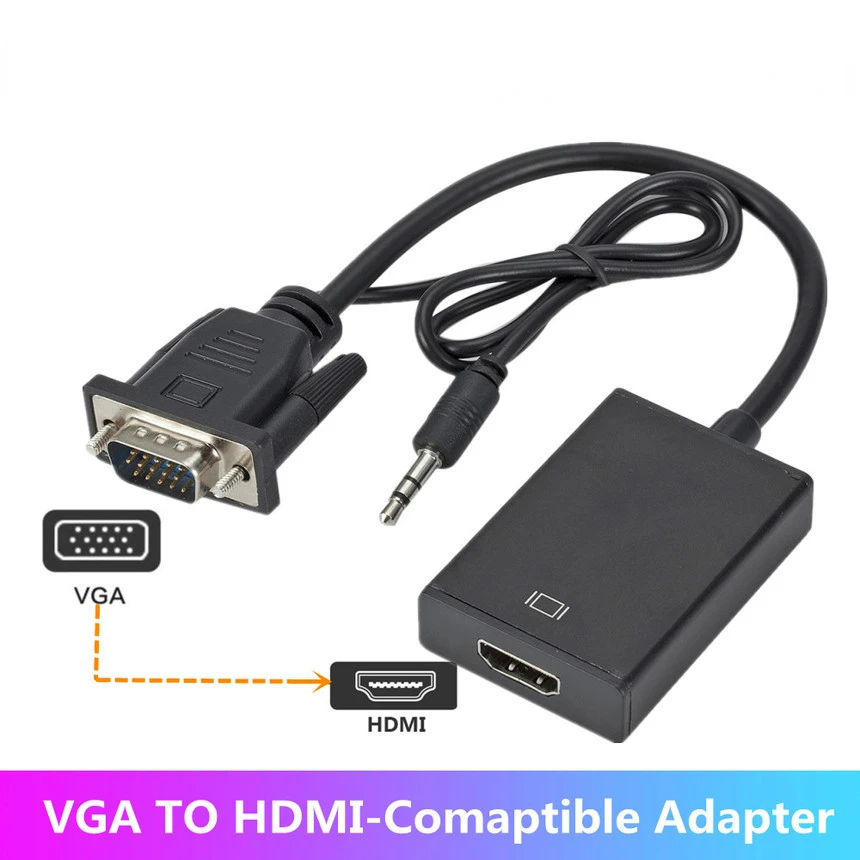

1080P Full HD VGA к HDMI-адаптер VGA HD для ПК ноутбука HDTV проекционный конвертер адаптер кабель с аудио Ou