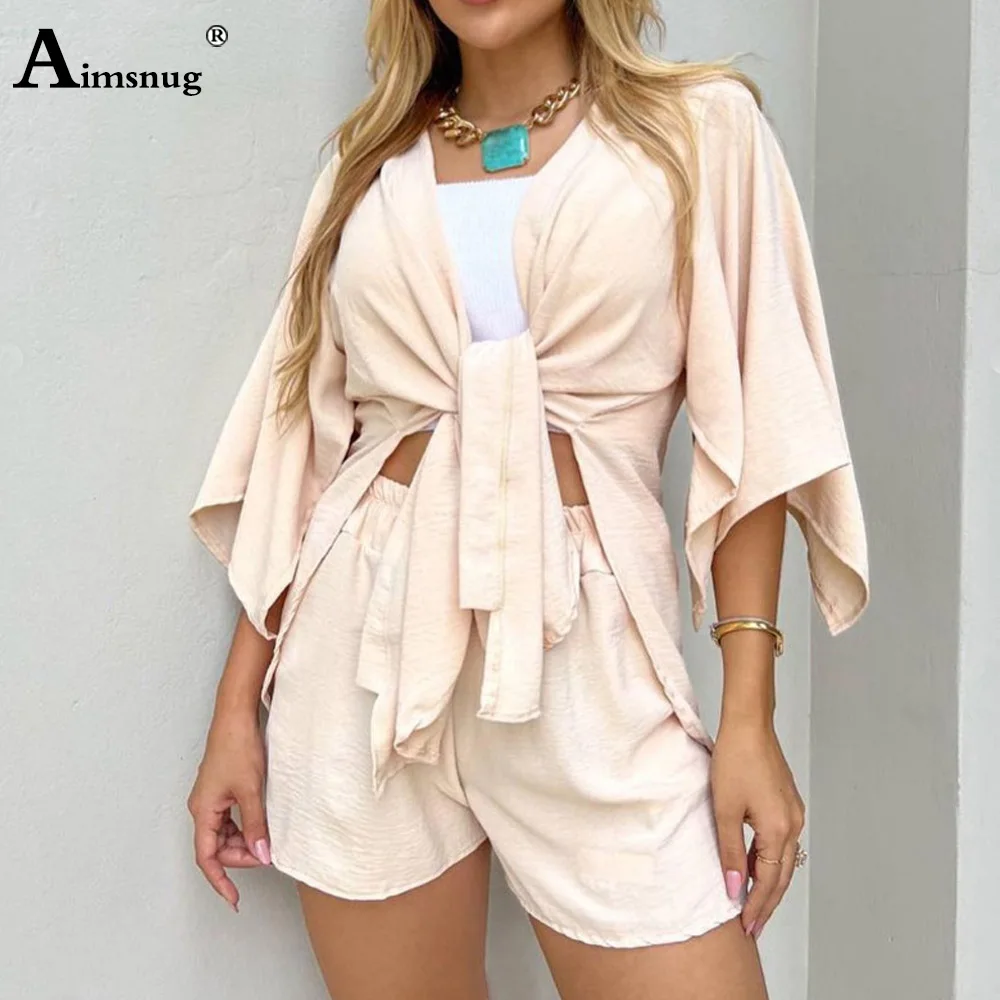 

Women Casual Home Two Piece Sets 2023 America Europe Fashion Open Stitch Tops and Elastic Waist Shorts Suits Female Bedroom Set