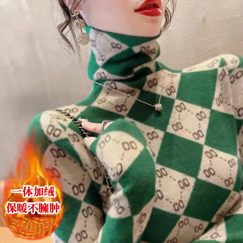 Модное Стильное женское осенне-зимнее теплое пальто в клетку с высоким