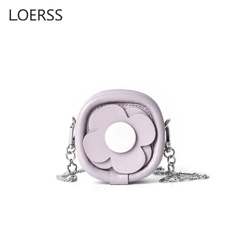 LOERSS Mini Flower Shoulder Bag Original Mini Bag Leather Crossbody Bag Women Lipstick Bag Chain Wallet Femle Flap Card Pocket