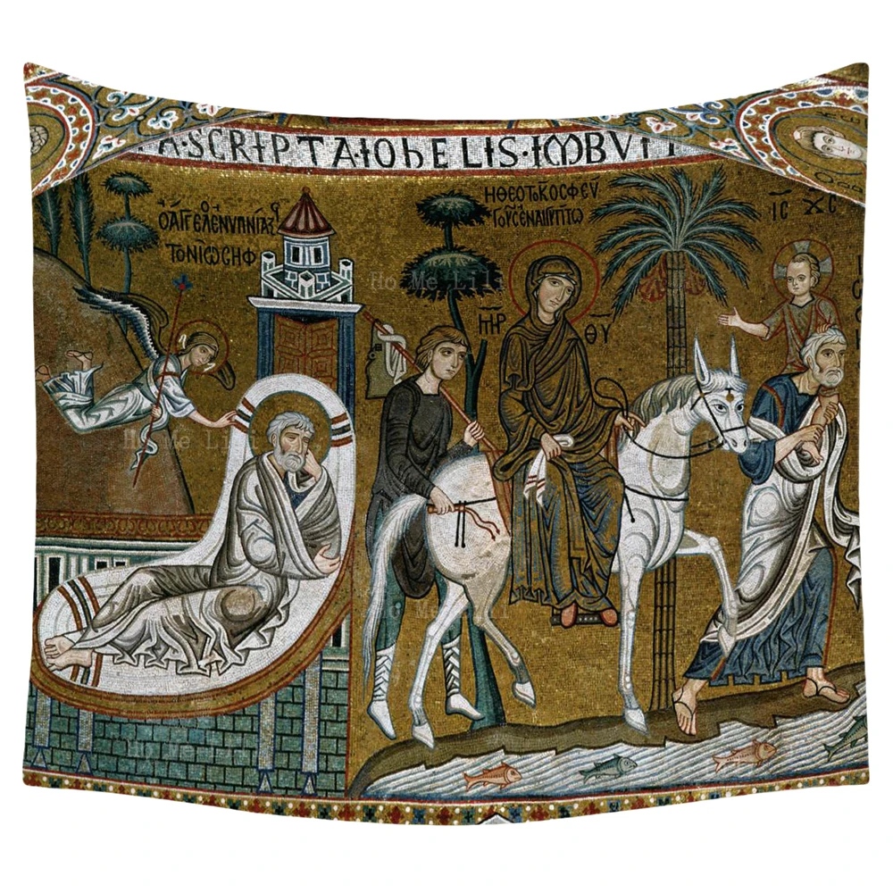 Joseph's Dream The Flight Into Egypt Greece Fresco Of Saints And Holy Men Ecumenical Council Tapestry By Ho Me Lili Wall Decor