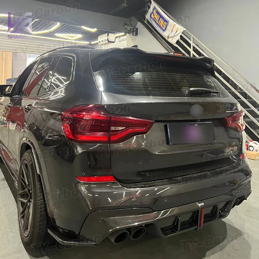 Фото Настоящий карбоновый диффузор-спойлер для заднего бампера BMW X3 G01 2019-2021 с подсветкой, сплиттеры для заднего бампера в стиле K №2
