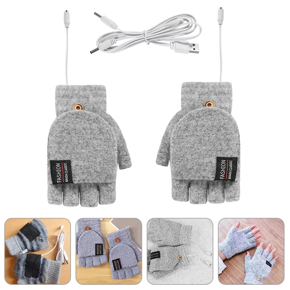 

Heating Gloves Electric Half Finger Knitting Design Hand Warmer USB Typing Winter Hands Mitten Unisex Heated Ski