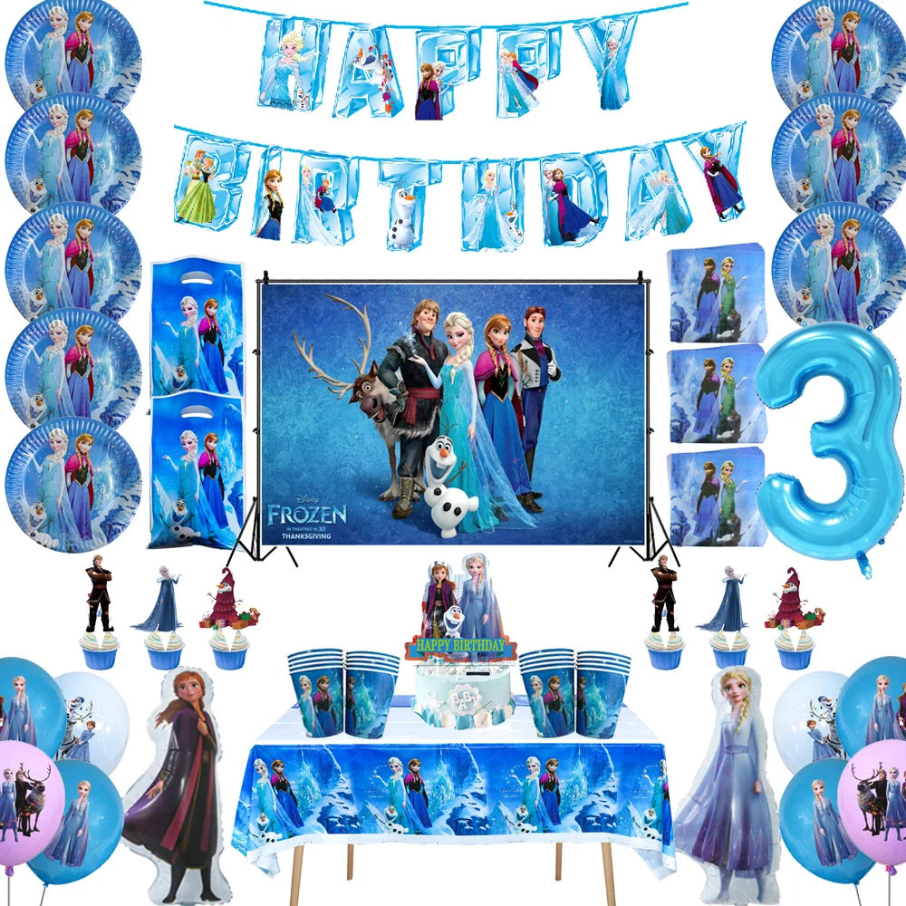 

Disney Frozen Queen Girl Birthday Party Decoration Elsa&Anna Balloon Tablecloth Plates Cups Napkin Baby Shower Party Supplies