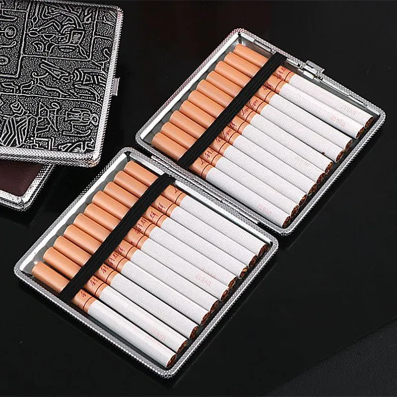 

SHOREWE 20 Sticks Leather Cigarette Box Cigar Case Metal Smoking Accessories Tobacco Lady Storage Cover Hold Gift for Men's