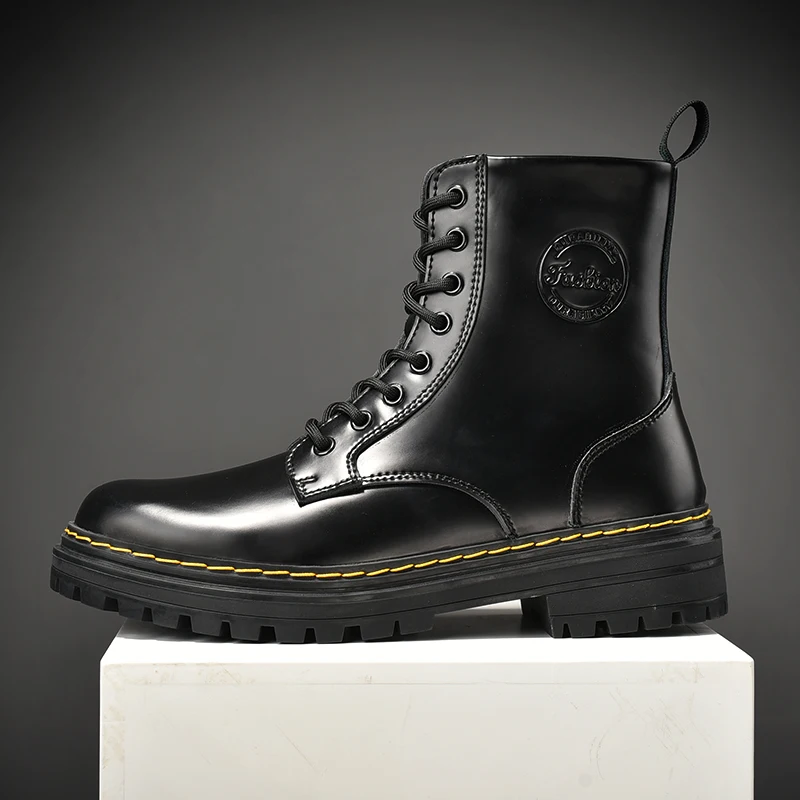 Мужские черные высокие ботинки martin резиновая обувь на плоской подошве шнуровке