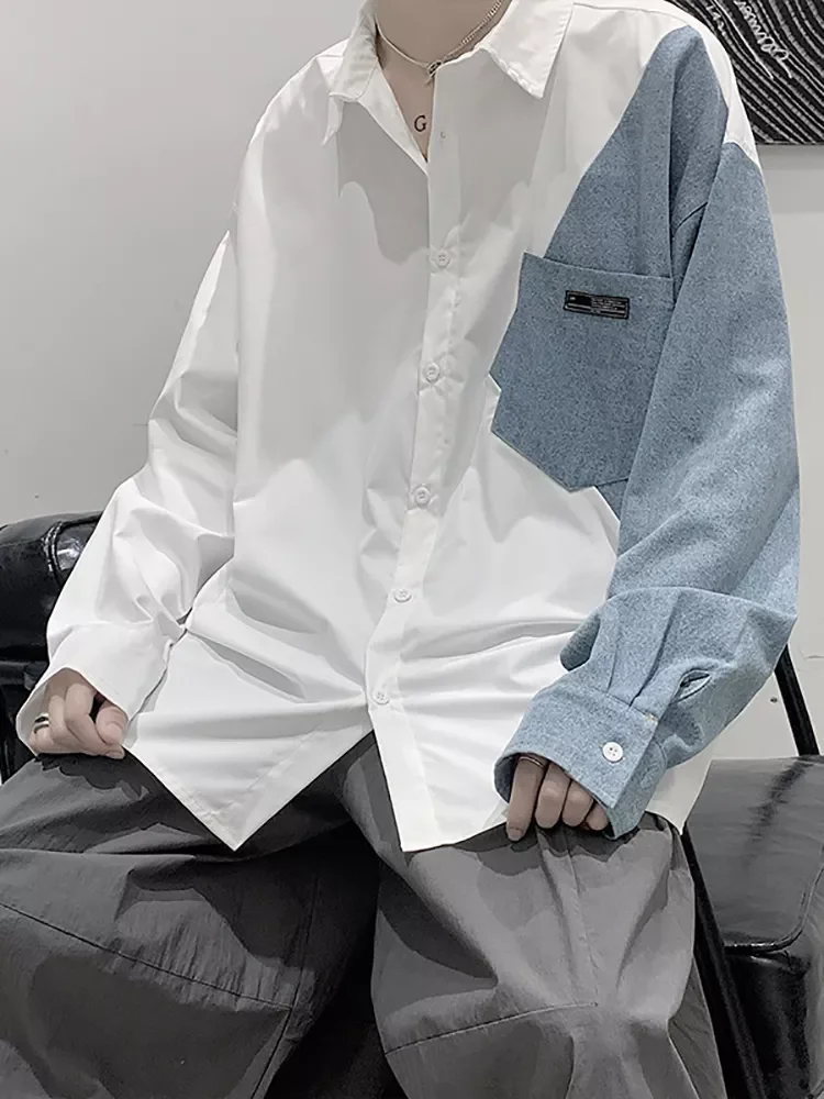 

Новинка весны 2022, рубашка, мужская куртка, модный Свободный универсальный топ большого размера с длинными рукавами и прострочкой, модная му...