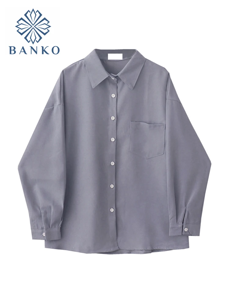 

Модные рубашки для женщин, свободная Минималистичная блузка, корейские женские рубашки с длинным рукавом, новинка 2021, повседневные блузки н...