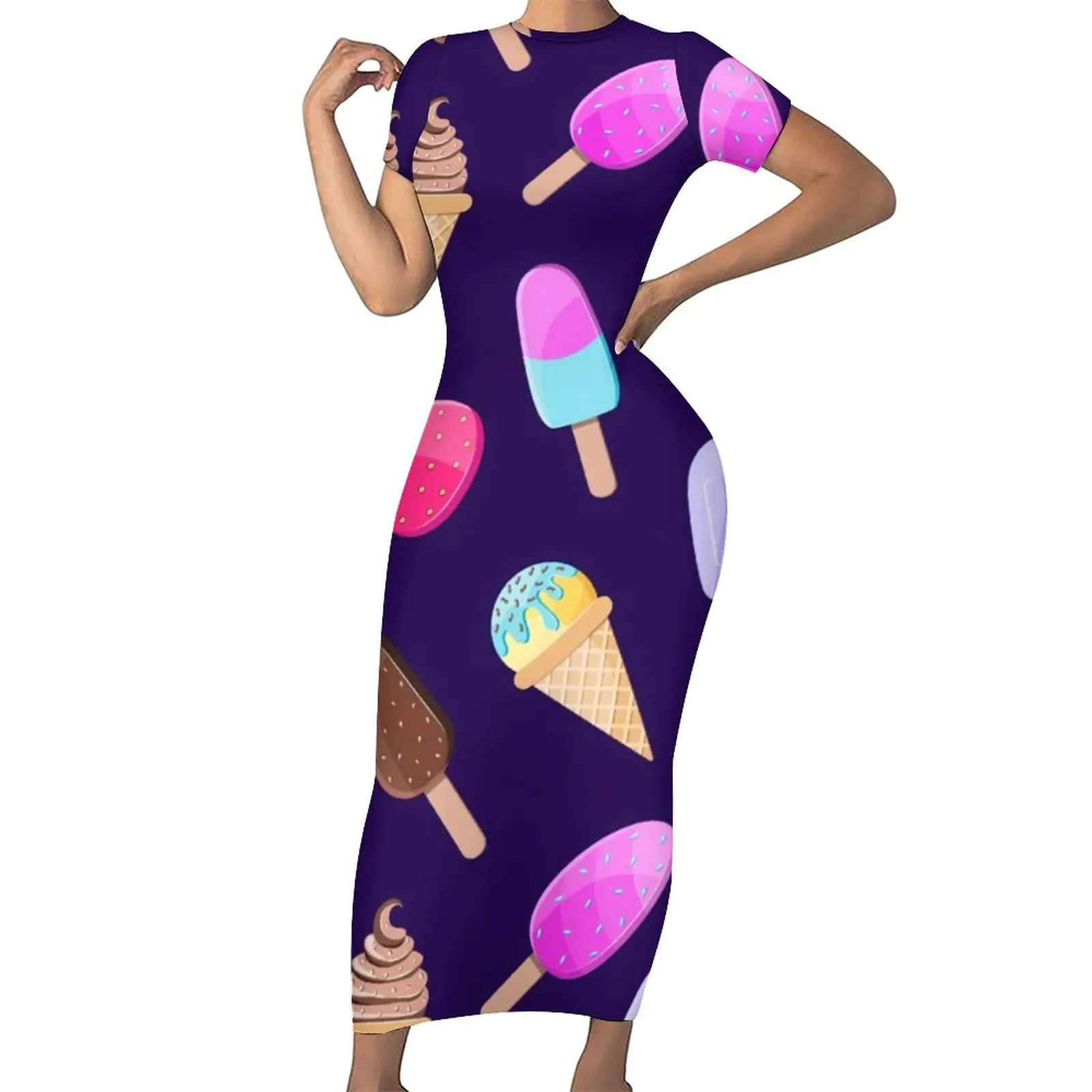 

Красочное облегающее платье с ледяным узором, весенние Мультяшные Платья-макси для ночного клуба, женское платье с коротким рукавом в уличн...