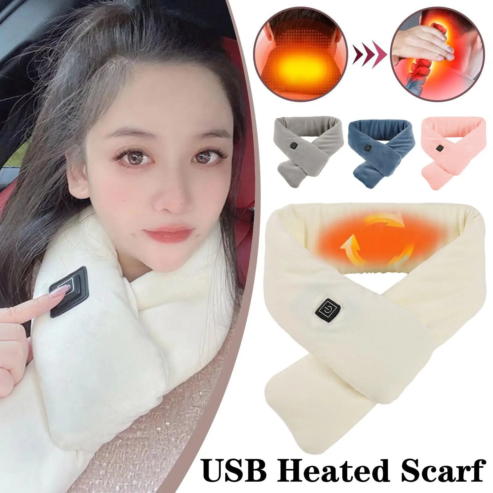 

Winter USB Heated Scarf 3 Level Adjustable Temperature Men Women Heating Scarf Neckerchief Neck Warmer Shawl For Cycling Camping