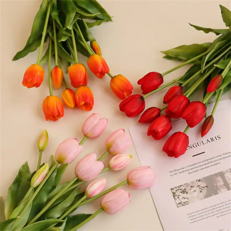 10pcs Luxury Artificial Flowers Silicone Real Touch Tulips Bride Bouquet Decorative Fake Home Christmas Decoration