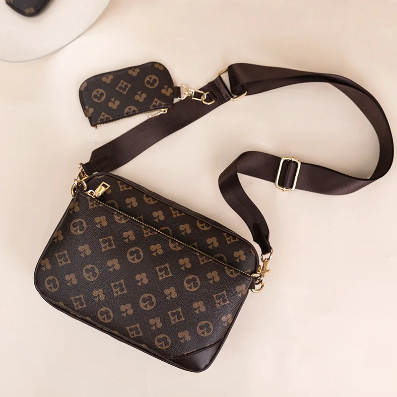 

Fashion Brown Printed Men Messenger Bags Multiple Accessories Sling Crossbody Shoulder Bag Male Classic Zipper Black Leather Bag