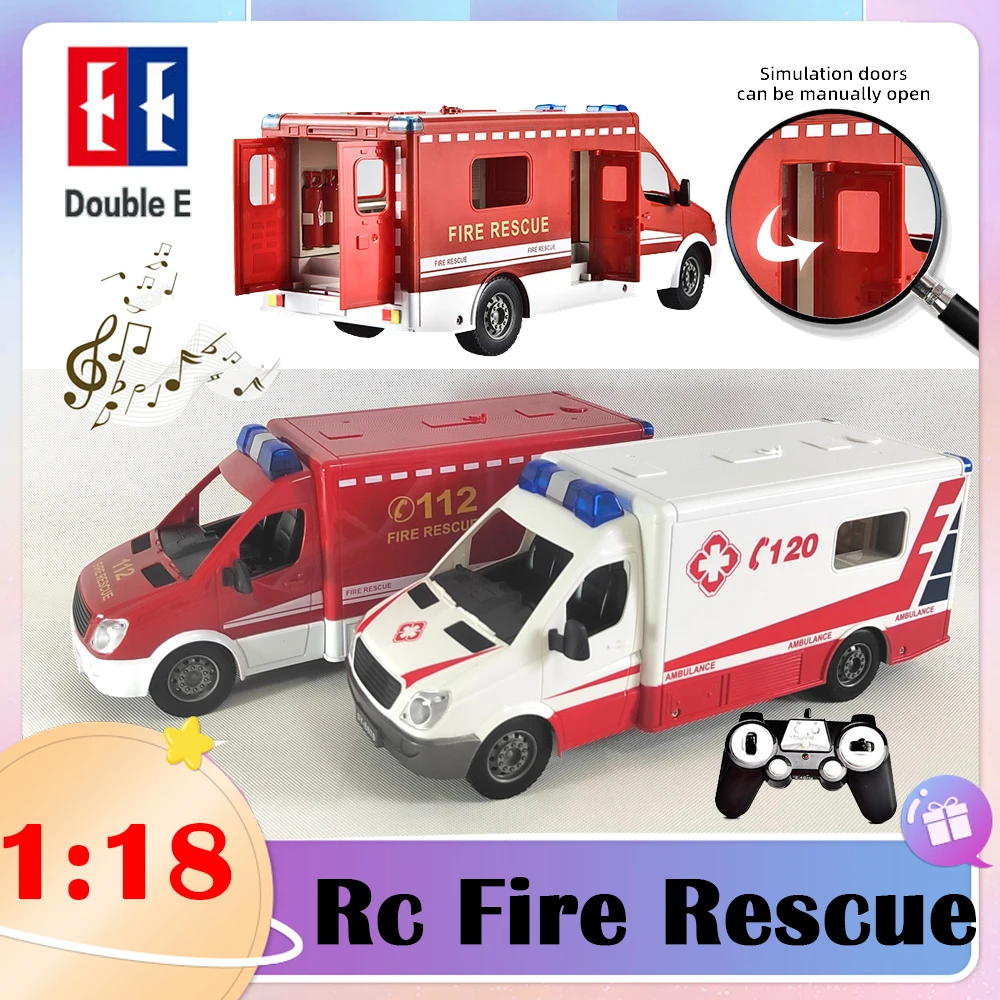 2.4G 1:18 RC Fire Truck Rescue Remote Control rescue Truck Radio Control Cars Fire Emergency Ambulance Model with Sound Toys Kid