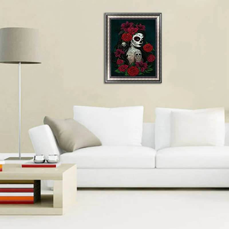 

5d красная роза, цветок, Череп, женщина, алмазная живопись, Круглая Полная Алмазная мозаика, Набор для вышивки крестиком, «сделай сам», Череп, резина, алмазная живопись