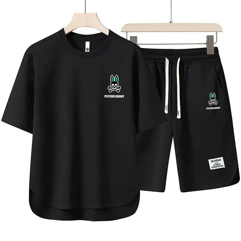Summer Men's PSYCHO BUNNY Tracksuits Cotton Casual T-Shirt and Shorts Fashion Breathable Shorts Sleeves Two Piece Set For Unisex