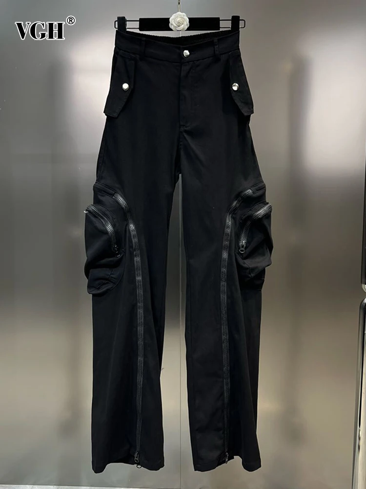 

Женские брюки в пол с карманами VGH, повседневные однотонные свободные брюки-карго с высокой талией в стиле пэчворк, уличная мода