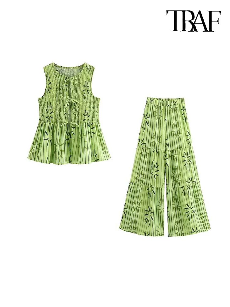 TRAF Женский Плиссированный Топ Без Рукавов С Принтом В Стиле Ретро