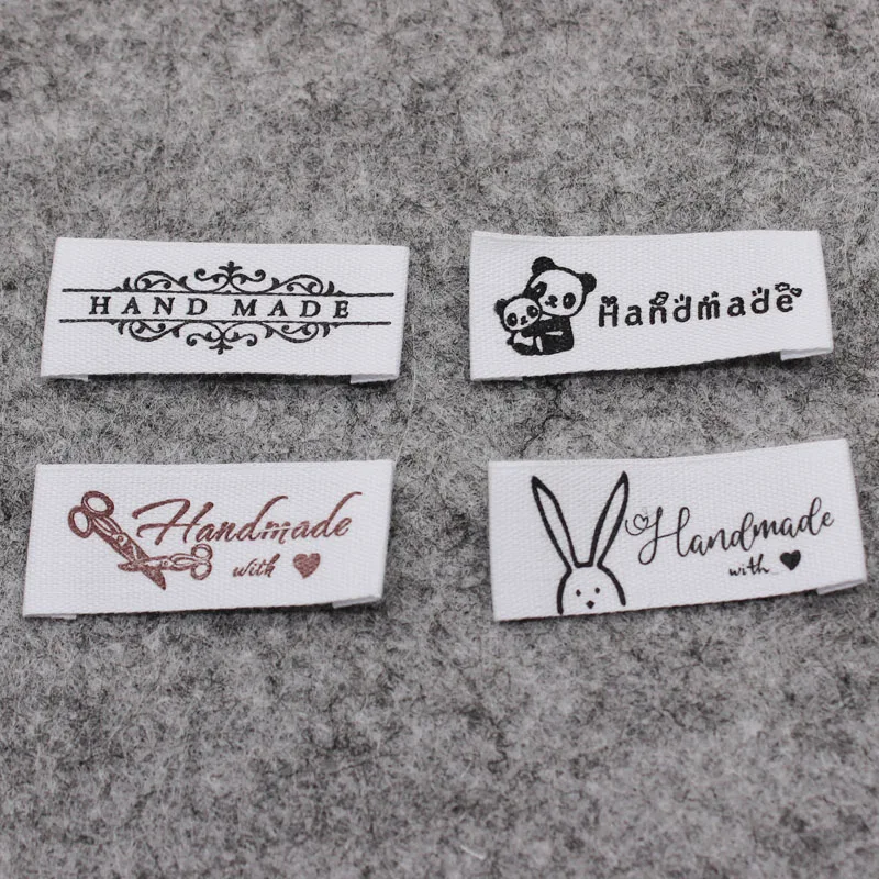 

200 шт. Φ/Тканевая хлопковая лента с индивидуальной этикеткой, ярлык для одежды, ярлык с принтом, ретро хлопковая этикетка