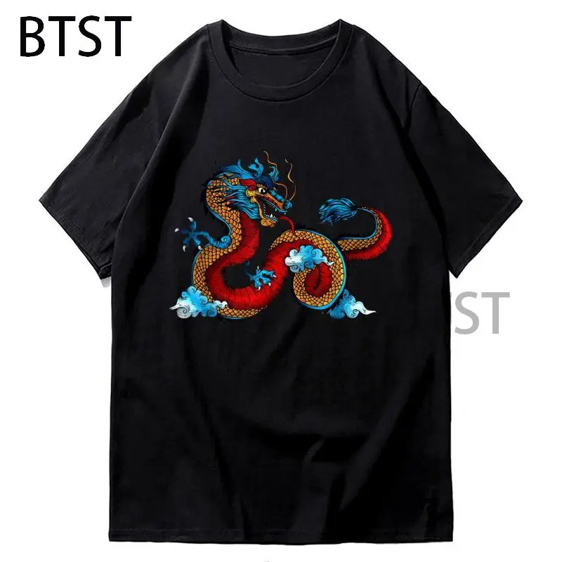 

Красивые мужские футболки с китайским драконом в облаках, топы из 100% хлопка, Винтажная футболка с круглым вырезом, летняя одежда из искусств...