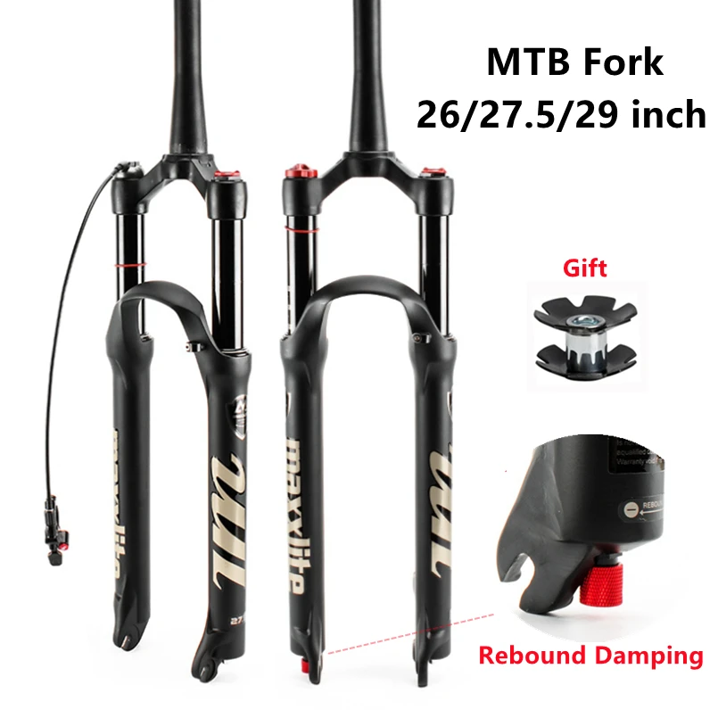 

Mountain Bike Air Suspension Fork 26 27.5 29inch 120mm Travel MTB Fork Damping Rebound Adjustment Straight /Tapered Tube