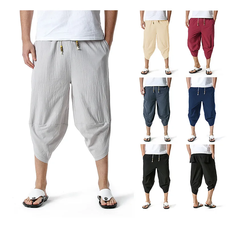 

Casual Linen Cotton Men's Loose Luxury Hip Hop Beach Harem Pants Thin Solid Baggy Sports Joggers Streetwear Soft Trousers Homme
