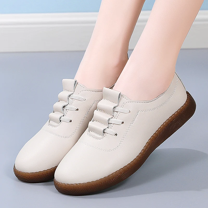 

Балетки женские кожаные на плоской подошве, дышащие мокасины, топ-сайдеры, повседневная обувь без застежки, лоферы