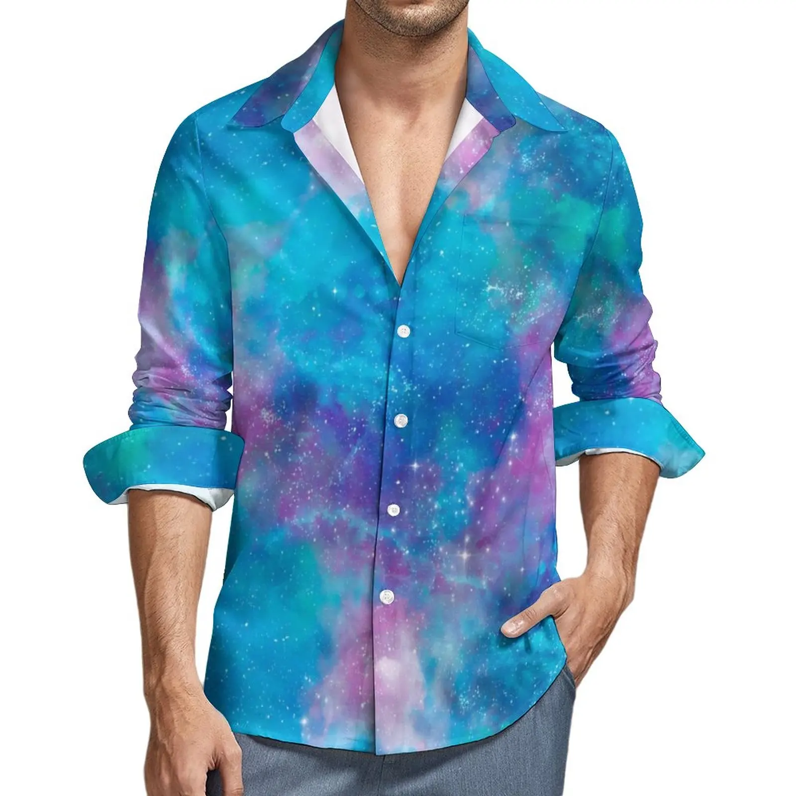 

Повседневные рубашки с рисунком Галактики, Мужская цветная рубашка с принтом, модные забавные блузки с длинными рукавами, весенняя одежда на заказ, 3XL 4XL