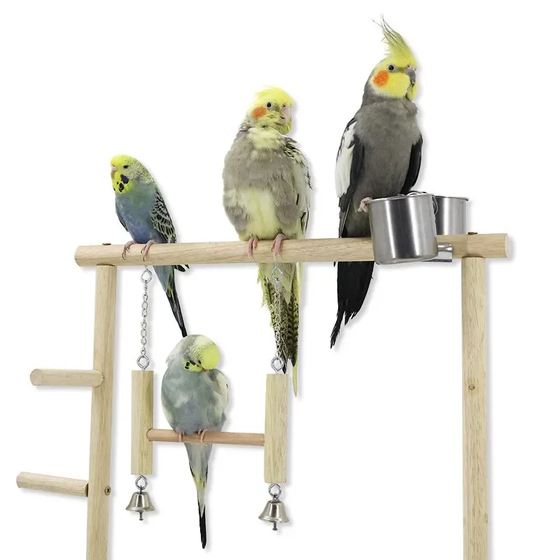 

Bird Cage Fun Playing Stand Toy Grinding Chew Toy Ladder Swing Parrots Perch Playstand Activities Center With Feeding Cups