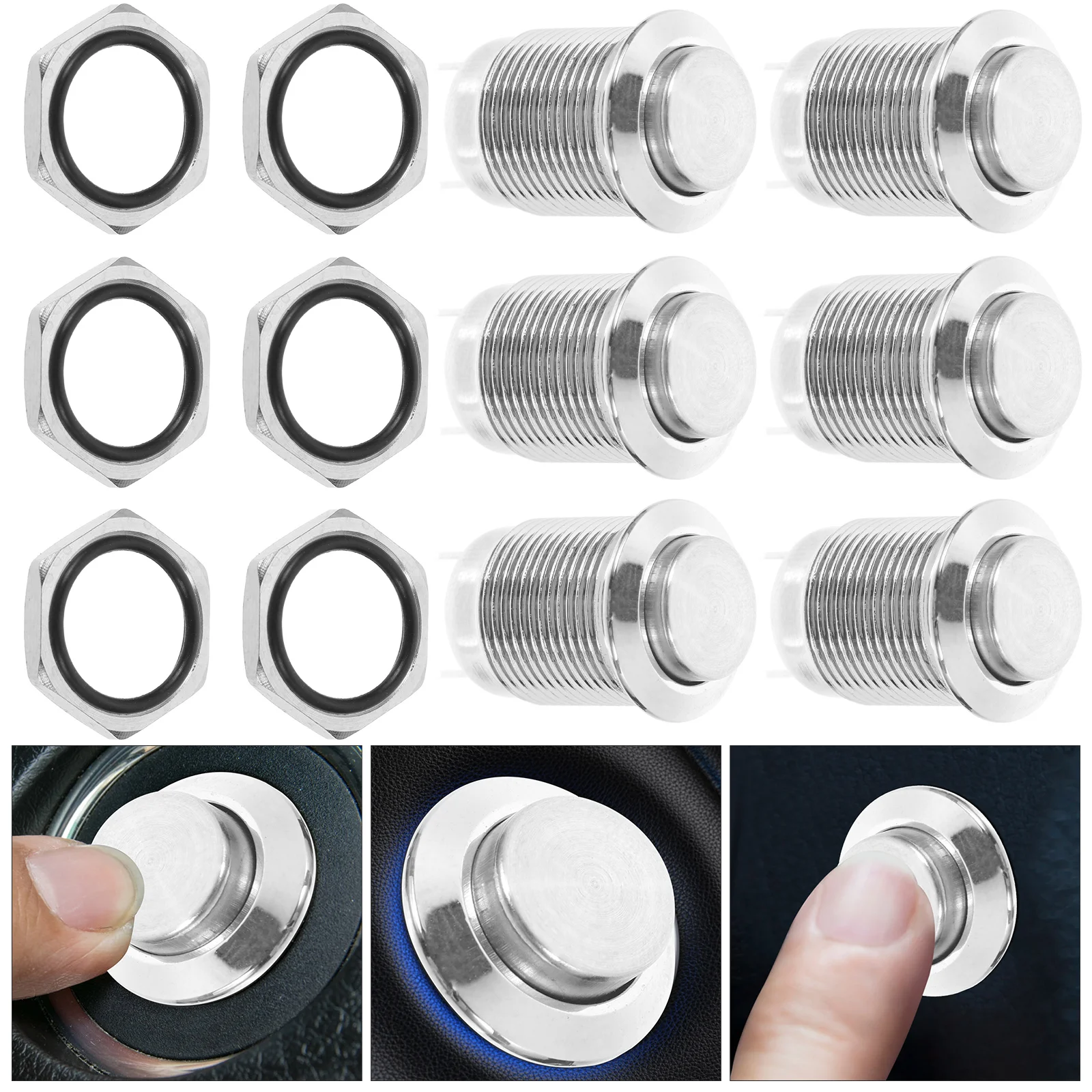 

6 Pcs Switch Button Metal Buttons Momentary Push Button Switch Truck Marine Metal Switch Stainless Steel Round Push Button