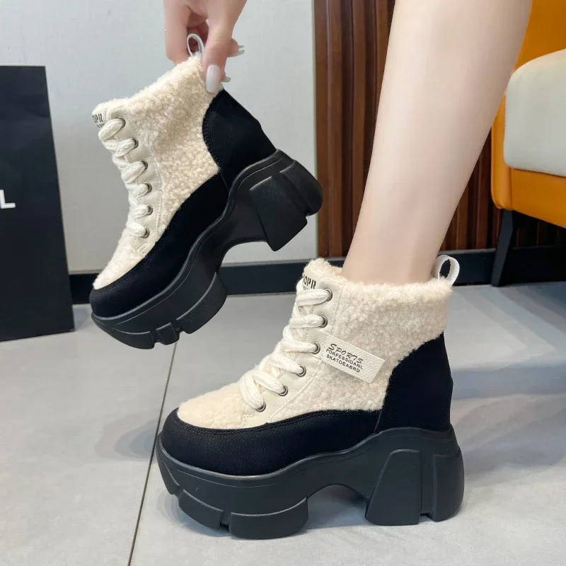

Women's Keep Warm Chunky Sneakers Lace Up Increase Height Platform Shoes for Women Outdoor Fur Snow Boots Casual Walking Shoes