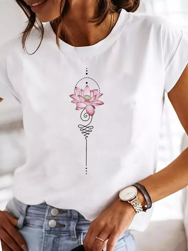 

2022NEW Fashion Flower Floral New 90s Casual Summer T Clothing T-shirts Short Sleeve Ladies Women Print Female Graphic Tee