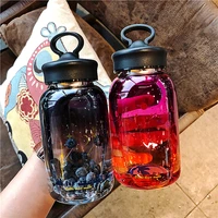 simple printed frosted glass water cup portable tea bottle insulation creative convenient cup indoor and outdoor camping
