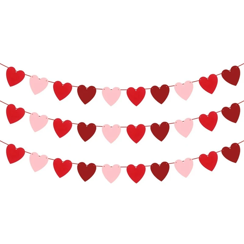 

Felt Heart Garland For Valentines Decorations Red, Rose, Light Pink Heart Banner Love Valentines Day Decor 10Pack